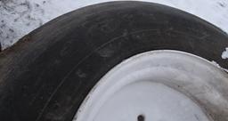 (4) NEW 22.5 LO-PRO TRAILER TIRESMOUNTED ON HUB PILOT WHEELS