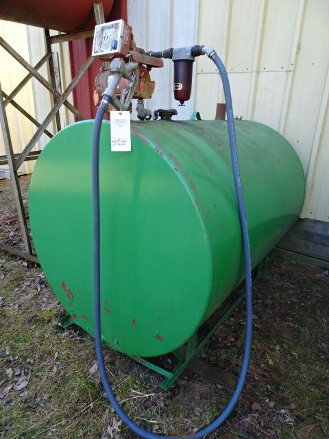 500G. STEEL FUEL TANK ON SKIDS W/ GASBOY 120V ELEC. FUEL PUMP