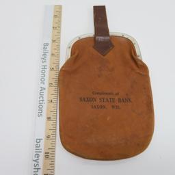 Leather bank bag purse, Saxon State Bank, Wis