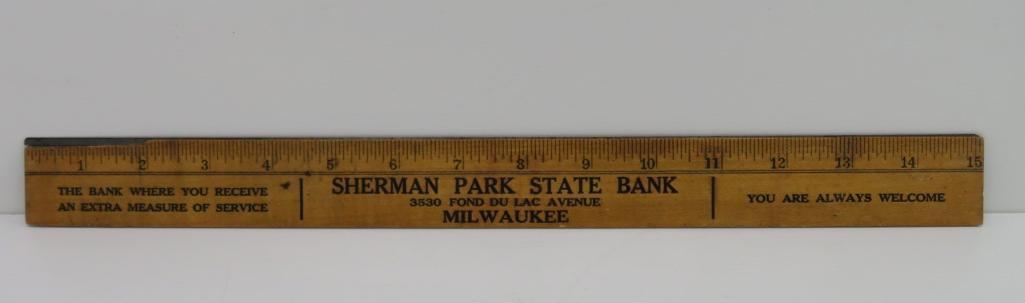 Sherman Park State Bank ruler with Recording Home Safe pictured