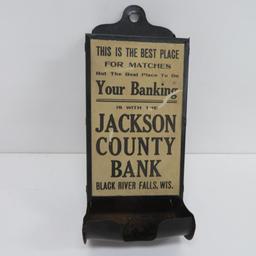 Jackson County Bank Black River Falls, Wis metal matchstick holder