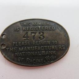 Racine registering bank and bank key tag