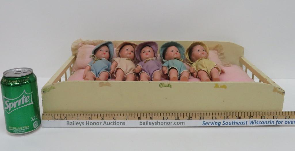 Dionne Quints Composition Doll Set with Crib and Booklets