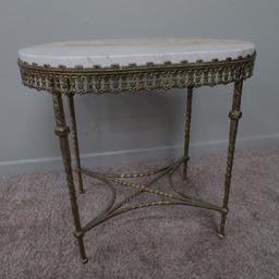 Ornate Reticulated Marble Top Lamp Table