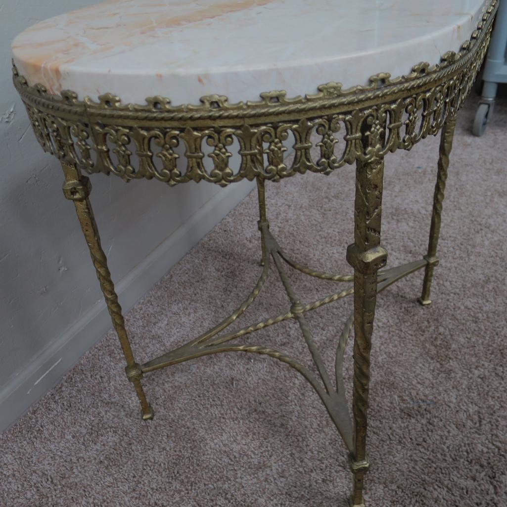 Ornate Reticulated Marble Top Lamp Table