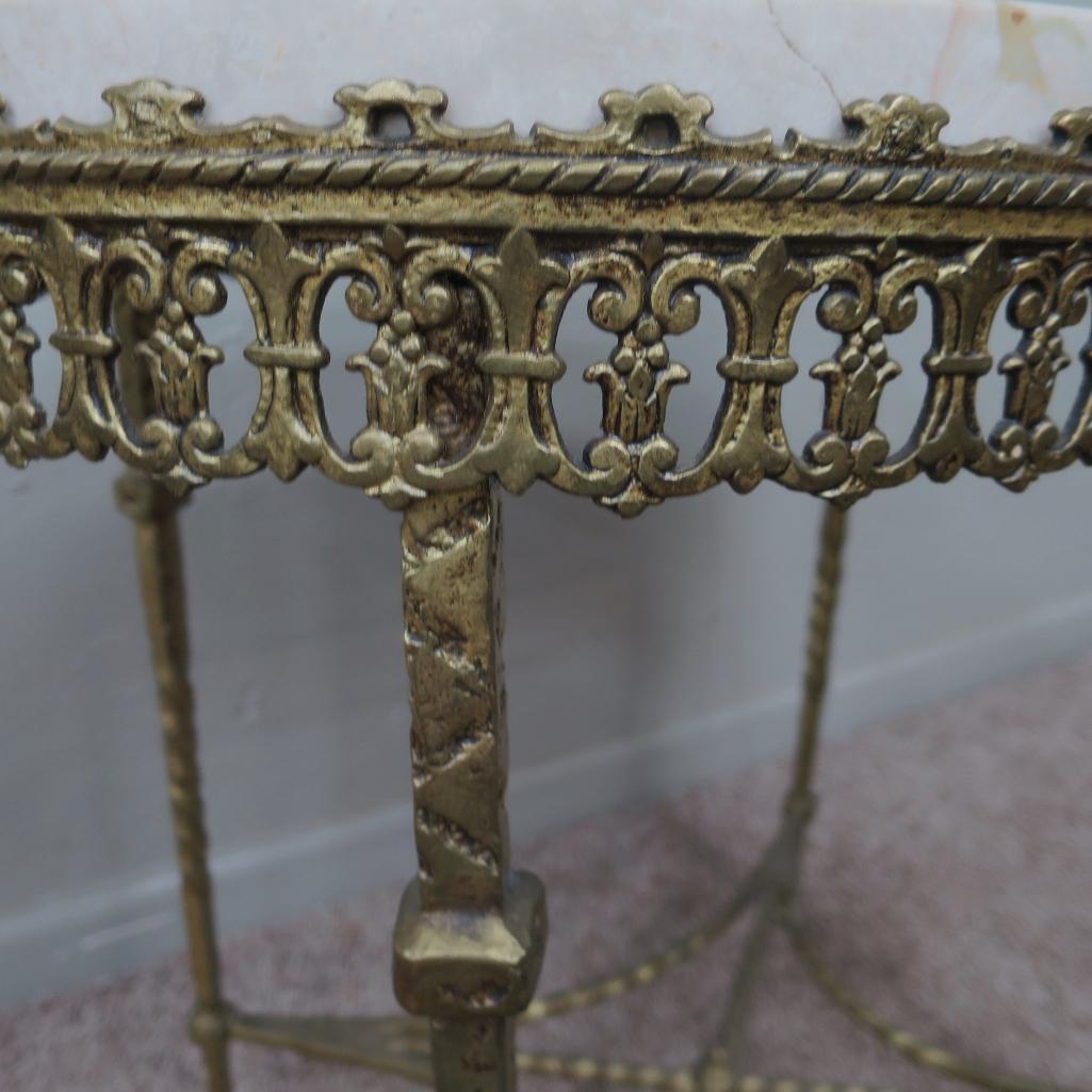 Ornate Reticulated Marble Top Lamp Table