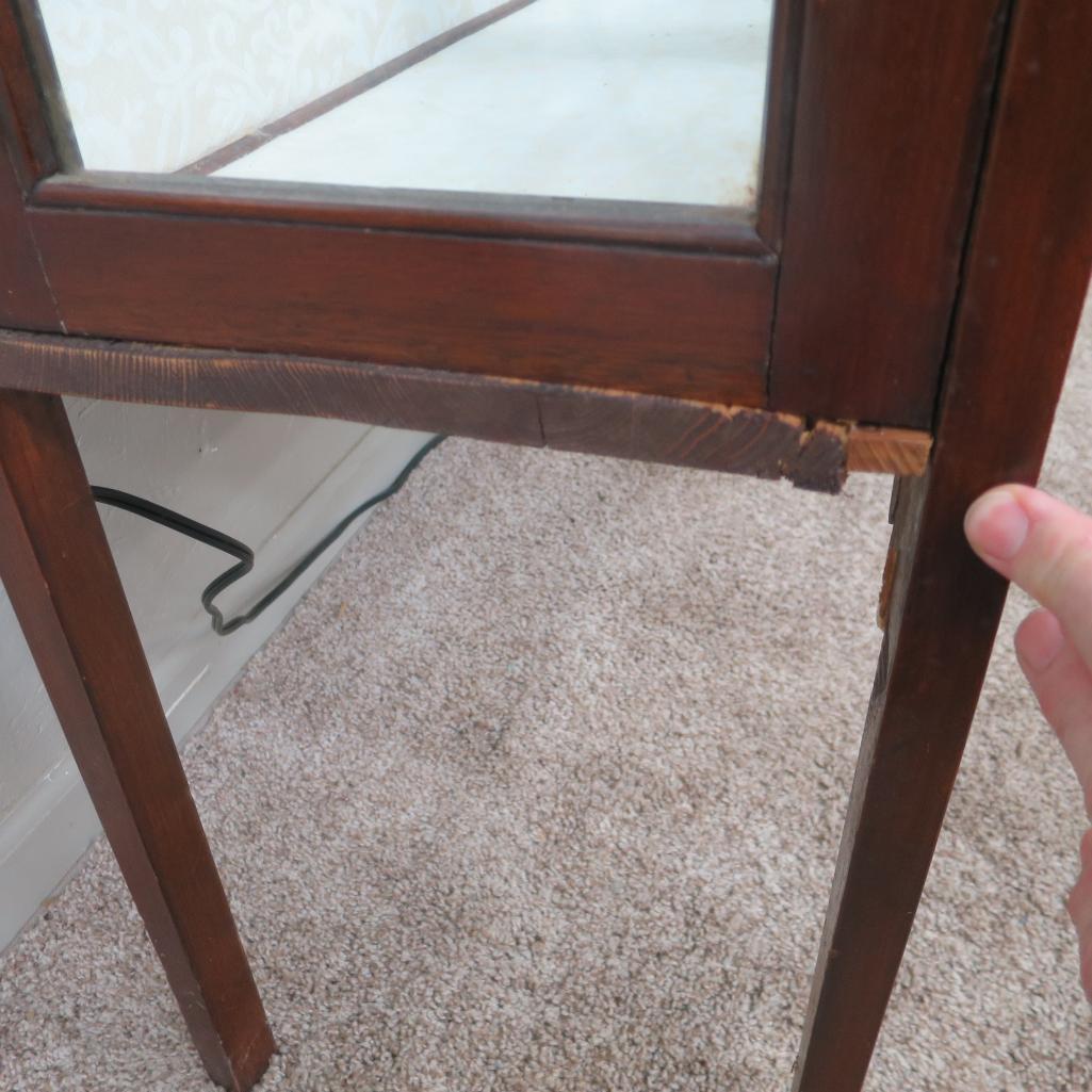 Ornate leaded glass two door cabinet