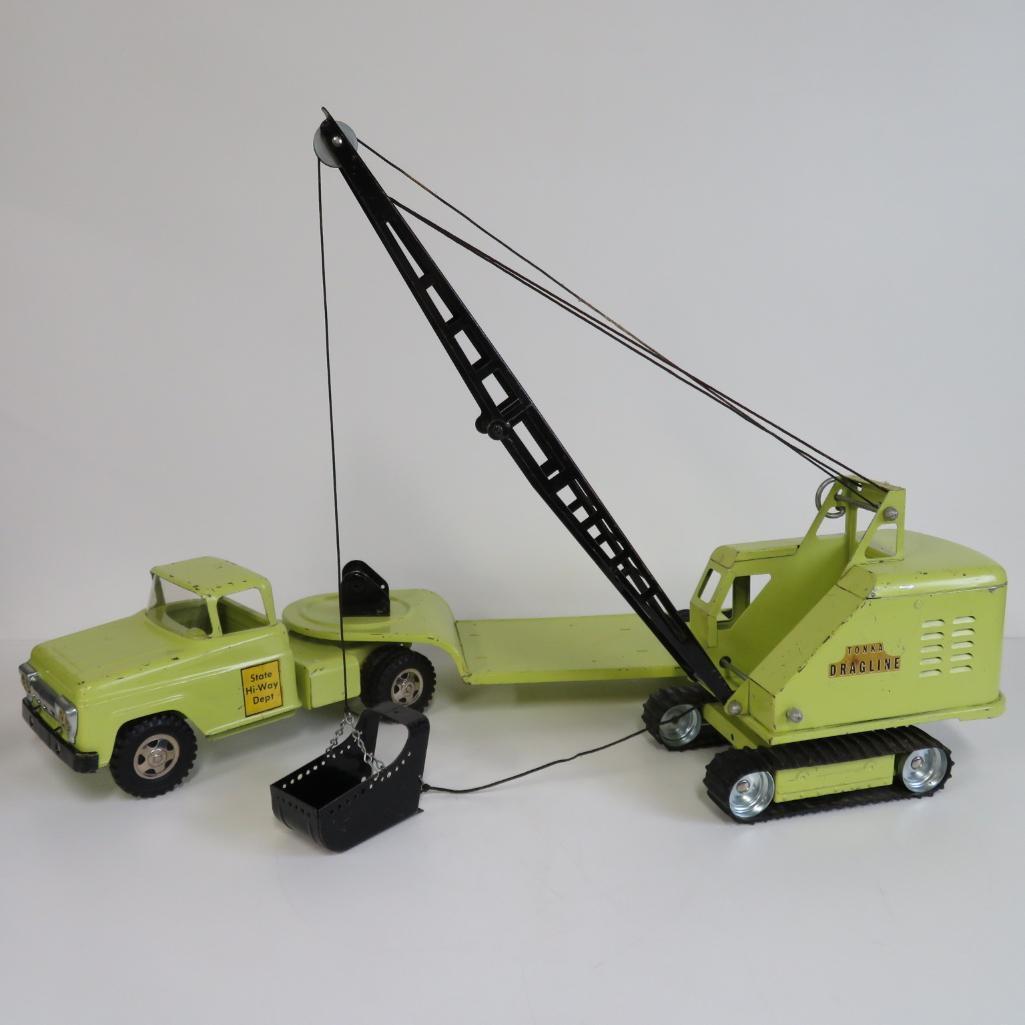 1959 Tonka dragline and truck and trailer