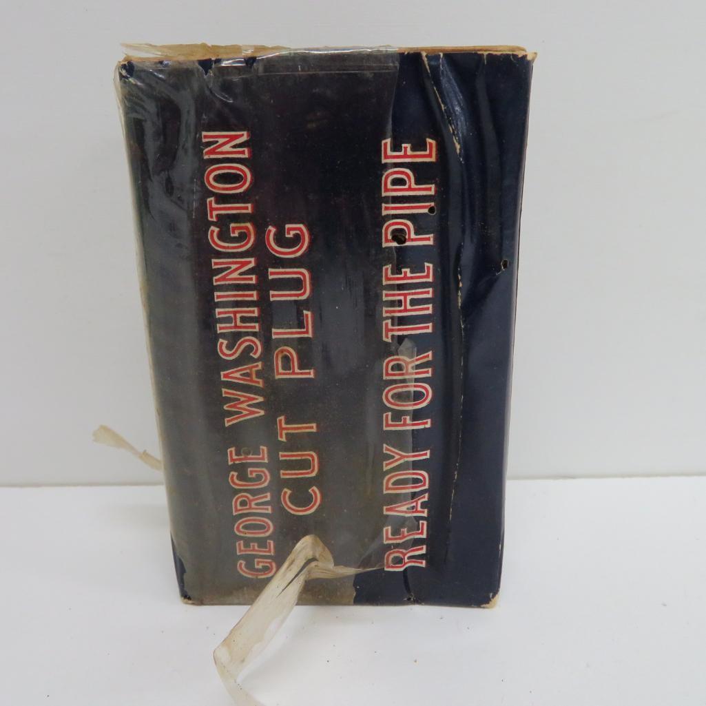George Washington Cut Plug tobacco advertising sign and pocket pouch