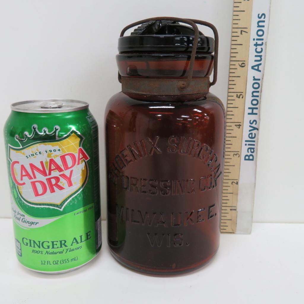 Phoenix Surgical Dressing Company, Milwaukee Wisconsin amber jar