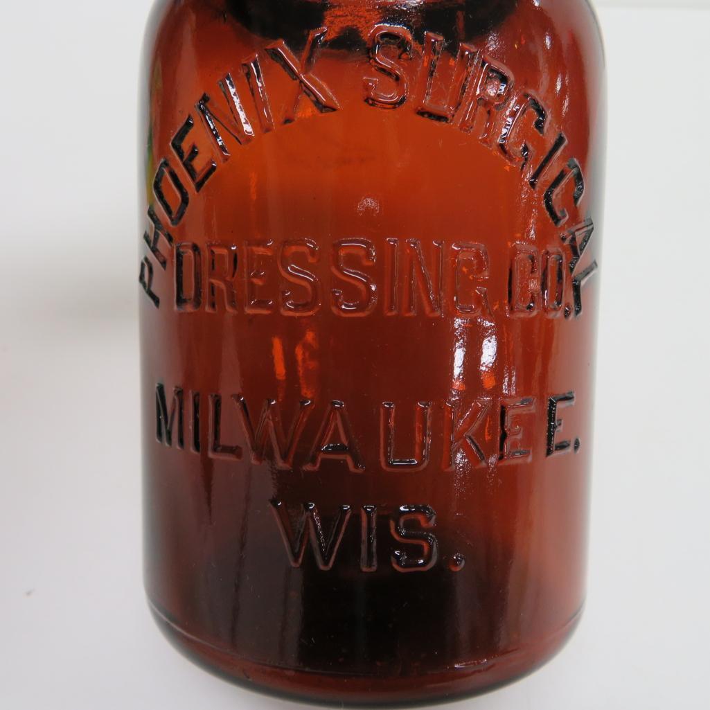 Phoenix Surgical Dressing Company, Milwaukee Wisconsin amber jar