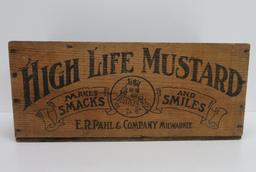 High Life Mustard wood advertising box, Milwaukee