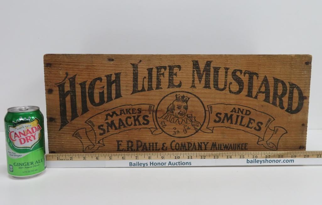 High Life Mustard wood advertising box, Milwaukee