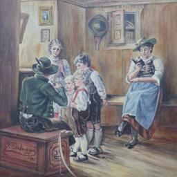 Oil on board Tavern scene