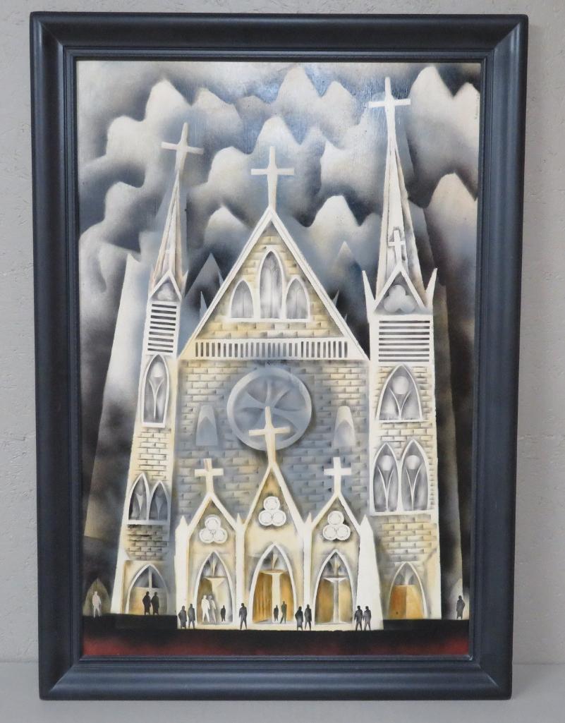 1965 Raine oil on board Cathedral
