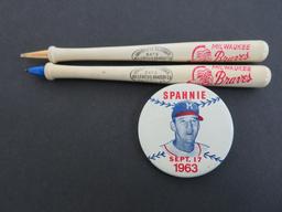 Milwaukee Braves pens and Spahnie Pin 1963