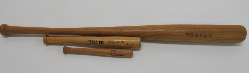 Three vintage wooden souvenir baseball bats