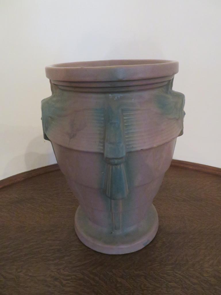 McCoy Art pottery Sphinx Egyptian Sand Jar, unusual mauve color