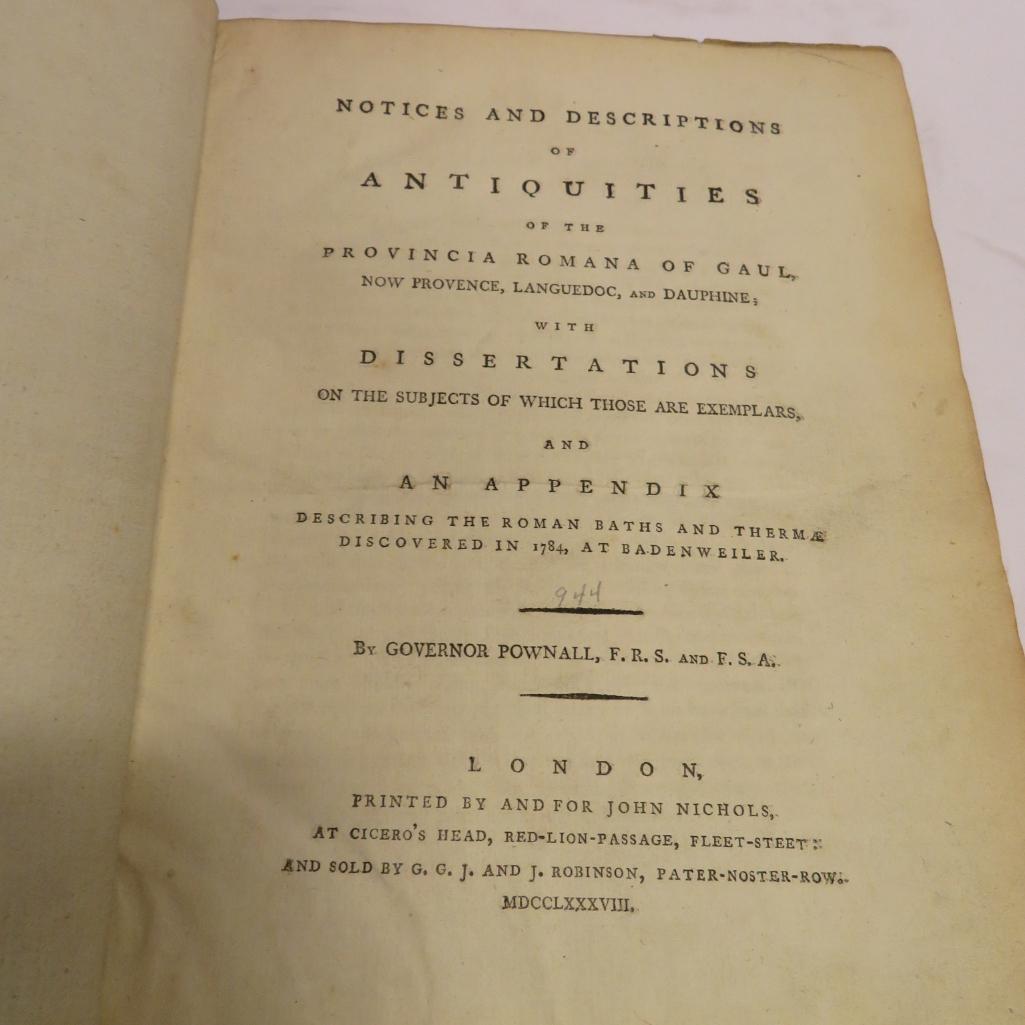 1788 Notices and Descriptions of Antiquities of the Provincia Romana of Gaul by Govenor Pownall