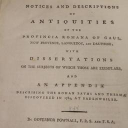 1788 Notices and Descriptions of Antiquities of the Provincia Romana of Gaul by Govenor Pownall