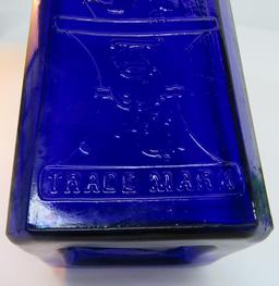 Cobalt Blue Owl Drug Company square bottle, 9 1/2"