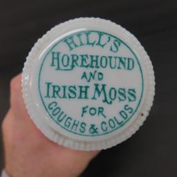 Hill's Horehound Irish Moss Lash's Bitters with original label and porcelain stopper