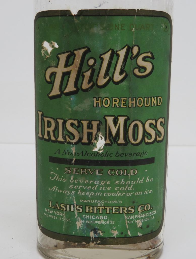 Hill's Horehound Irish Moss Lash's Bitters with original label and porcelain stopper