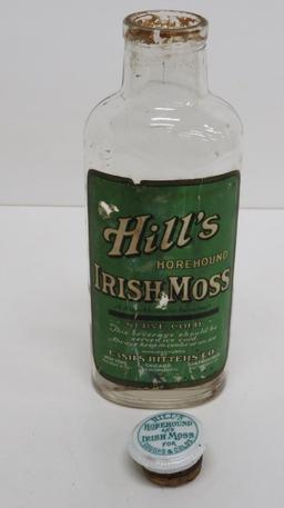 Hill's Horehound Irish Moss Lash's Bitters with original label and porcelain stopper