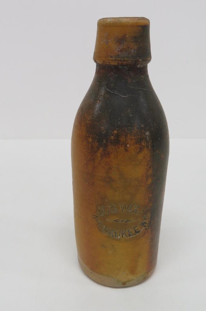 Jos Wolf, Milwaukee Wis, Stoneware Bottle, 8"