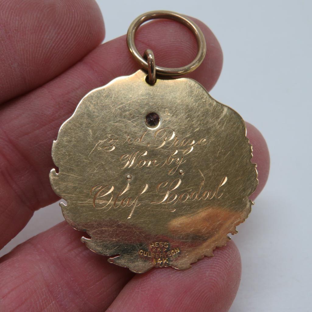 1916 Marathon Gold Medal, Hess & Culbertson, marked 14K