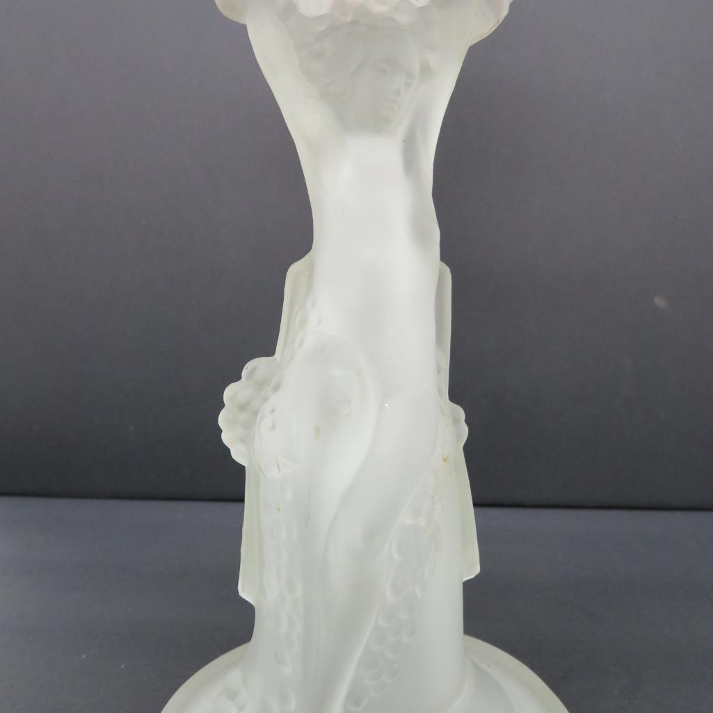 Figural nude base frosted oil lamp, 14" base