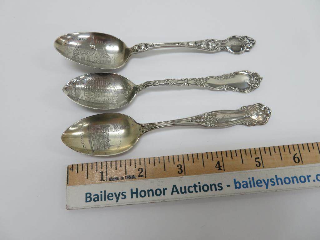 Three Sterling spoons, Wisconsin and MN, Buildings