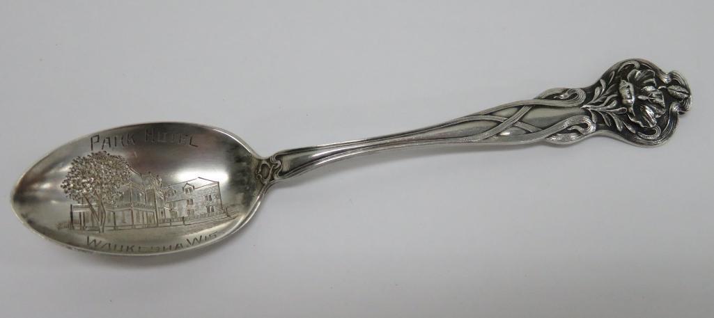 Four Sterling souvenir Spoons, Waukesha Wis and Phantom Lake