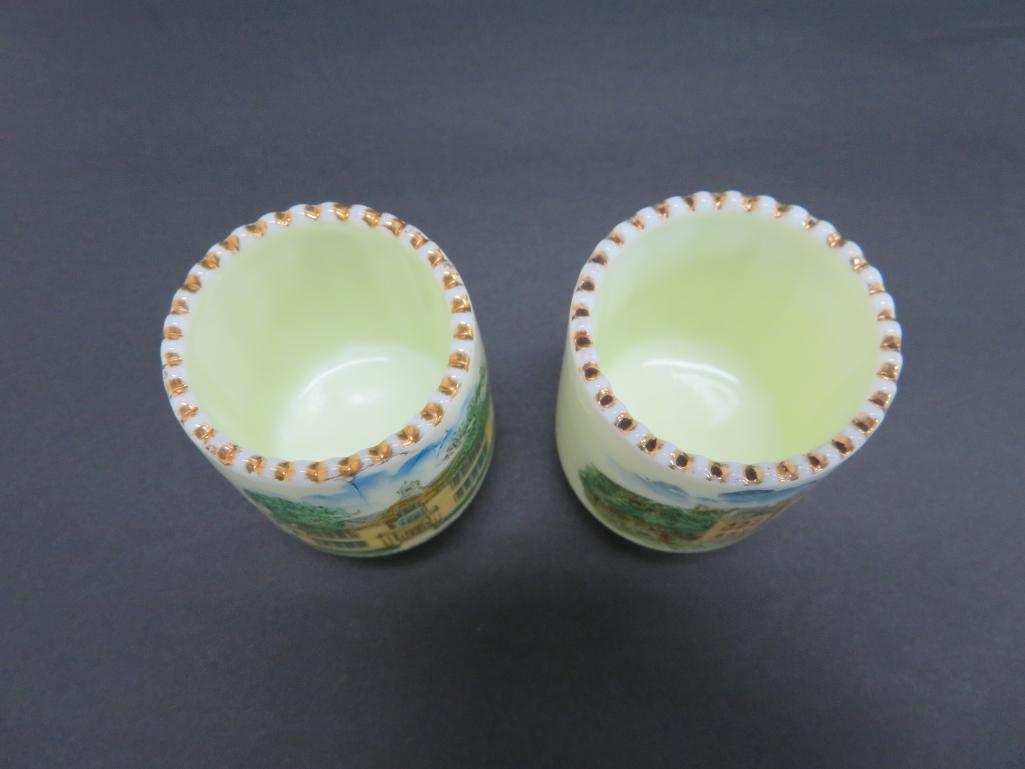 Three Oklahoma School Souvenir Custard Glass Advertising pieces