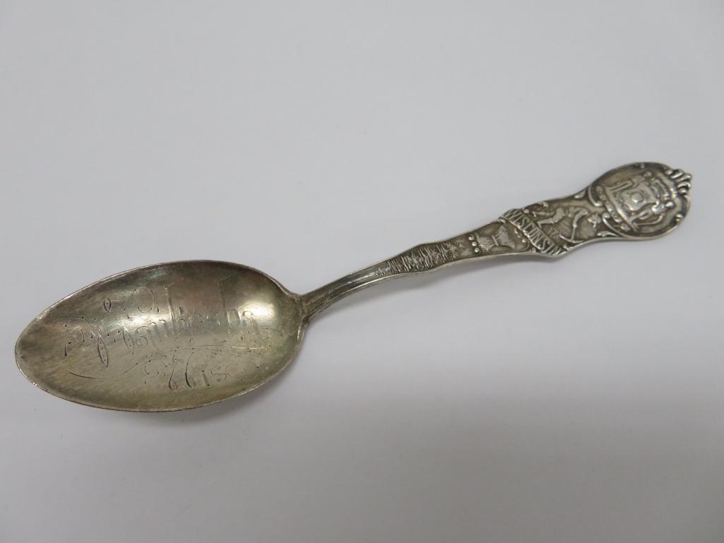 Four Sterling souvenir Spoons, Waukesha Wis and Bethesda Springs