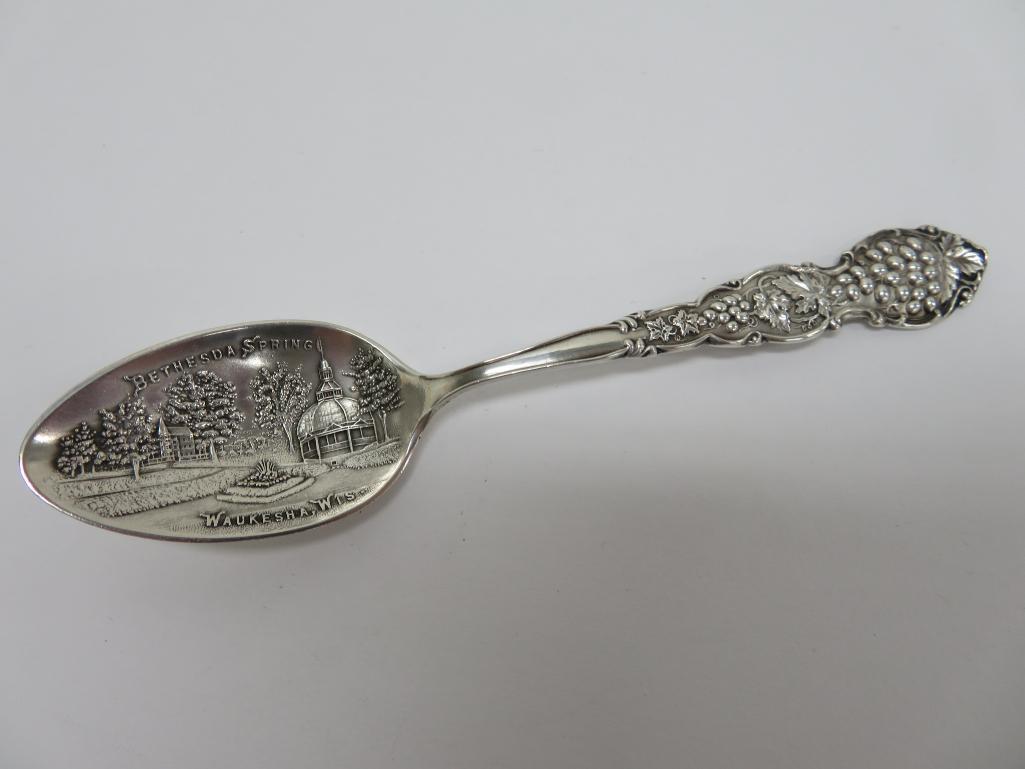 Four Sterling souvenir Spoons, Waukesha Wis and Bethesda Springs