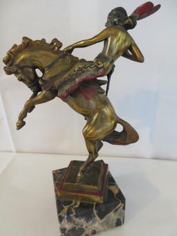 Antique Armor Bronze NY mounted Indian Warrior Statue, 10 1/2"