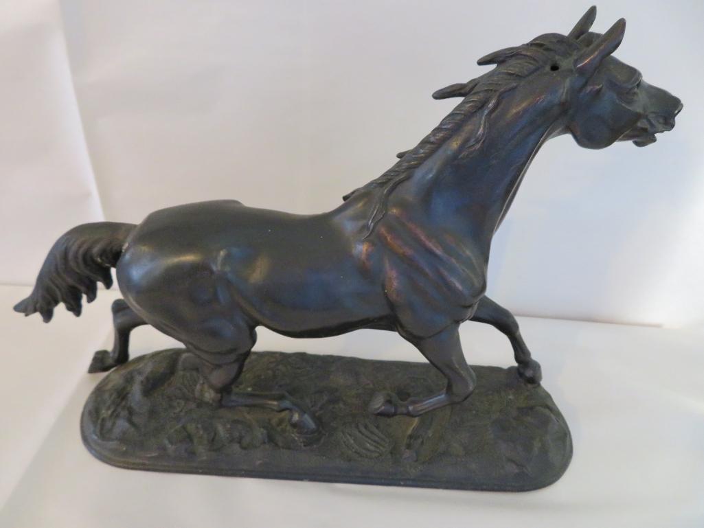 Running Horse metal statue, clock top, 10" x 13"