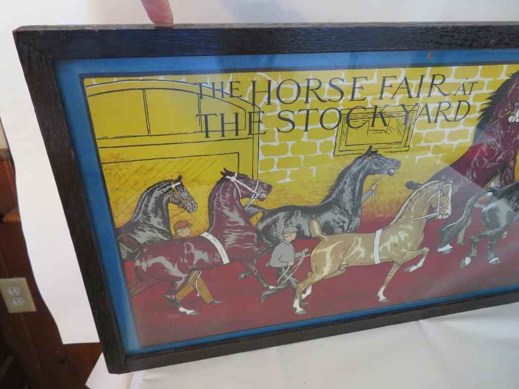 1903 Fabulous Horse Fair at the Stockyard Print, framed 27 3/4" x 13"