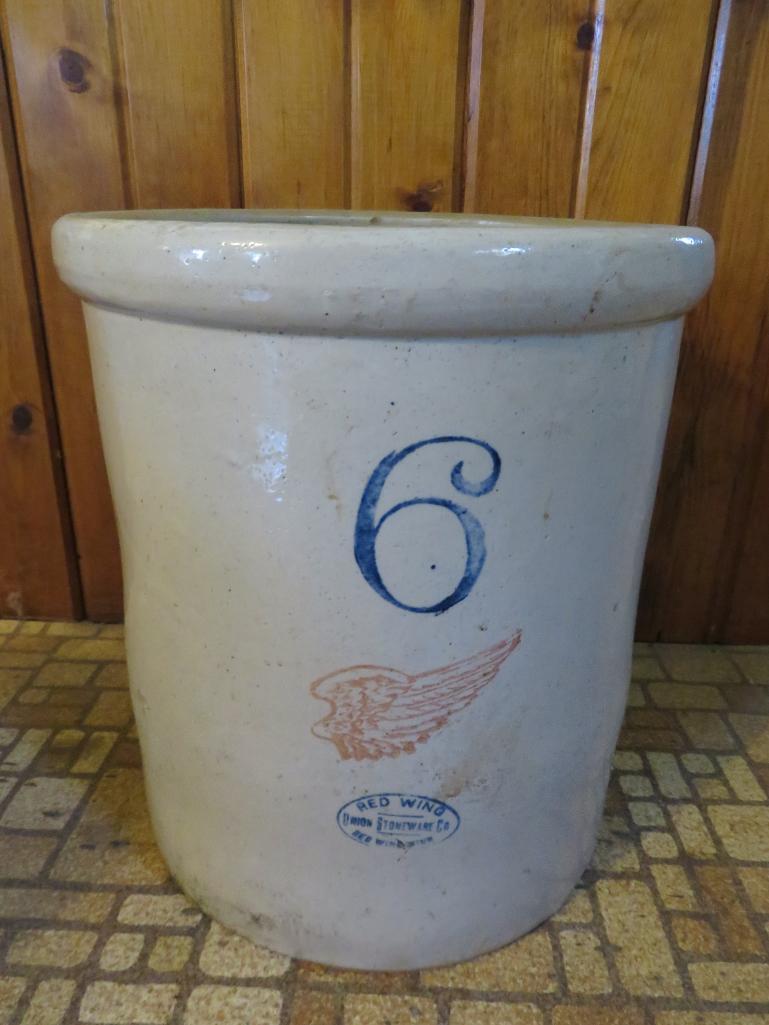 6 gallon Red Wing Crock, hairlines and staining noted