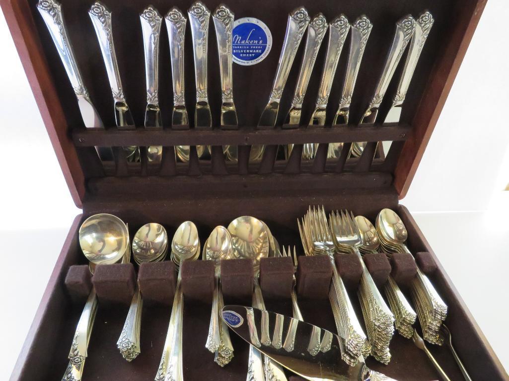 Sterling silver flatware set, Heirloom sterling, Damask Rose, 98 pieces