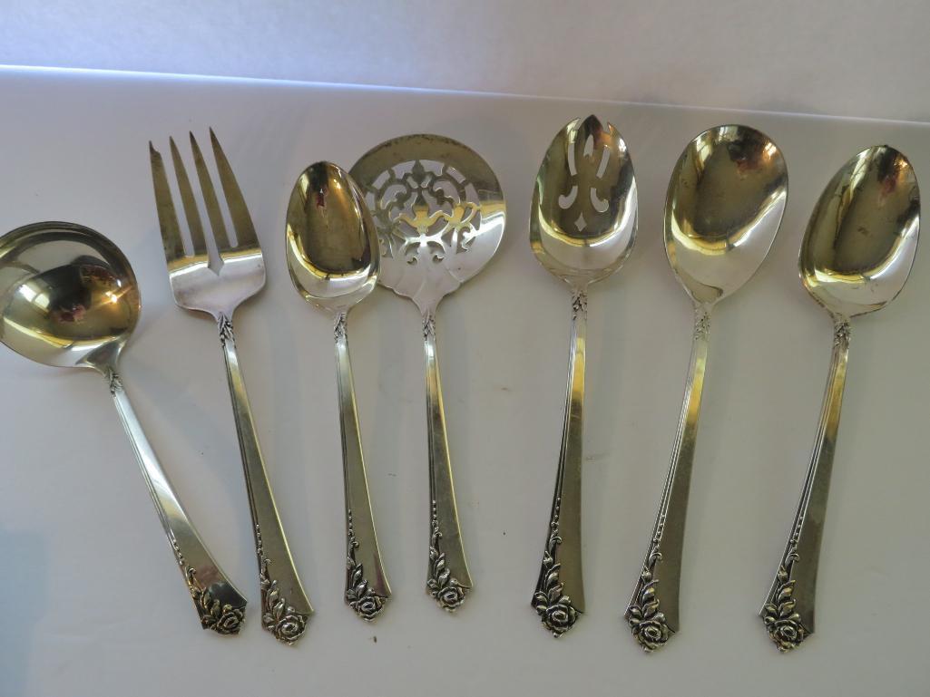 Sterling silver flatware set, Heirloom sterling, Damask Rose, 98 pieces