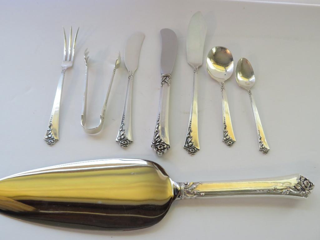 Sterling silver flatware set, Heirloom sterling, Damask Rose, 98 pieces