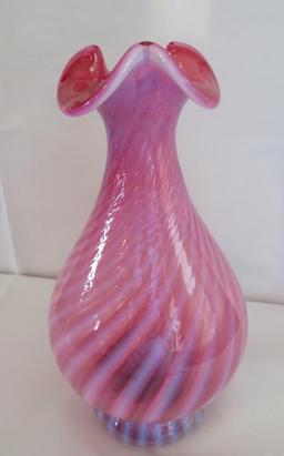 Cranberry glass vase, 10 1/2"