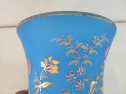 Art glass handpainted vase, Bristol glass, 12 3/4"