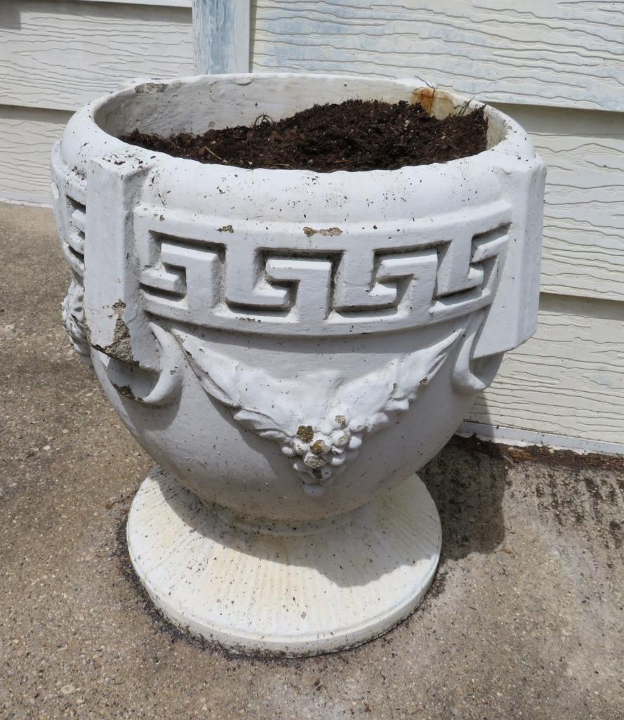 Cement patio planter, 17 1/2" tall