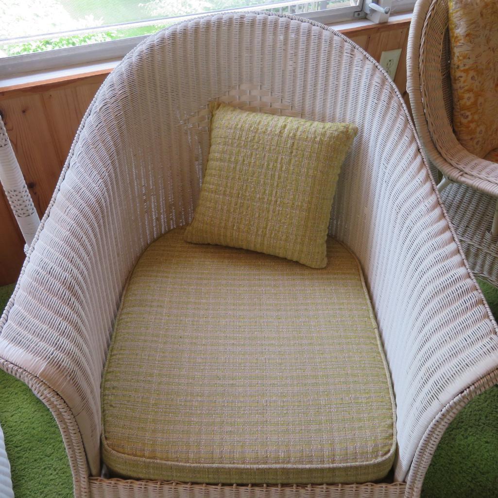 White Rolled side wicker side chair with cushion and pillow