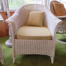 White Rolled side wicker side chair with cushion and pillow