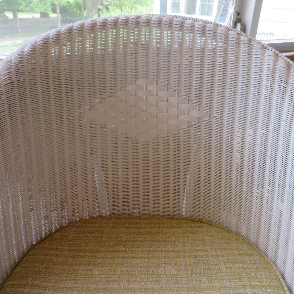 White Rolled side wicker side chair with cushion and pillow