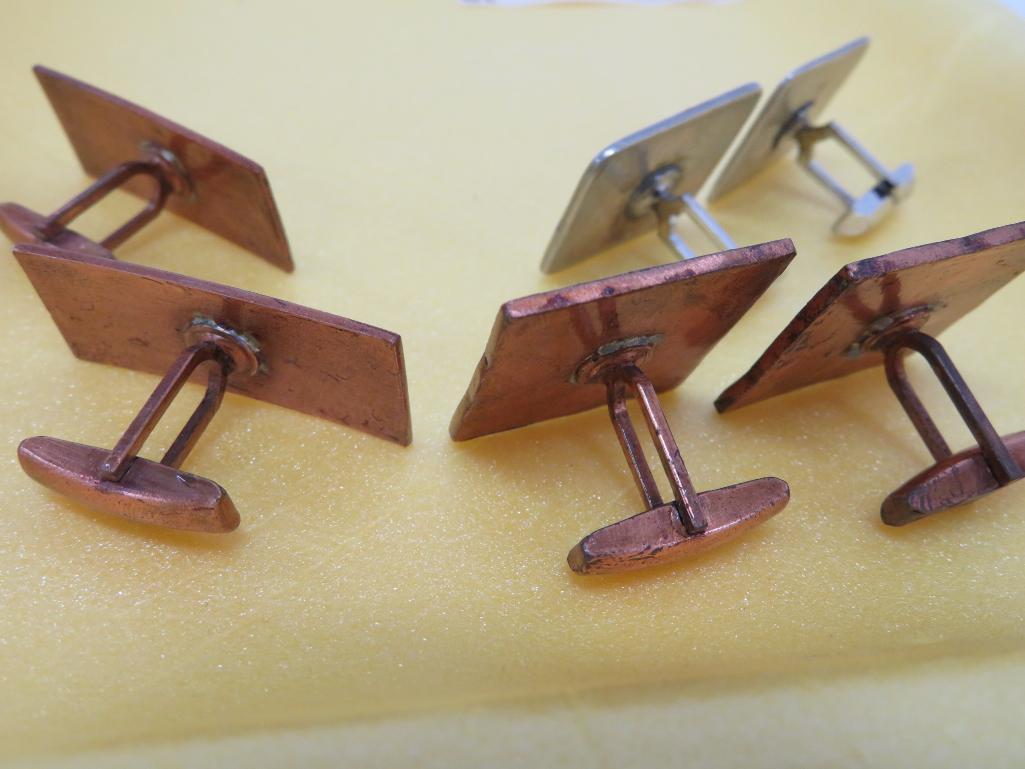 Fabulous enamel on copper Vintage c. 1950's cuff links and tie bars